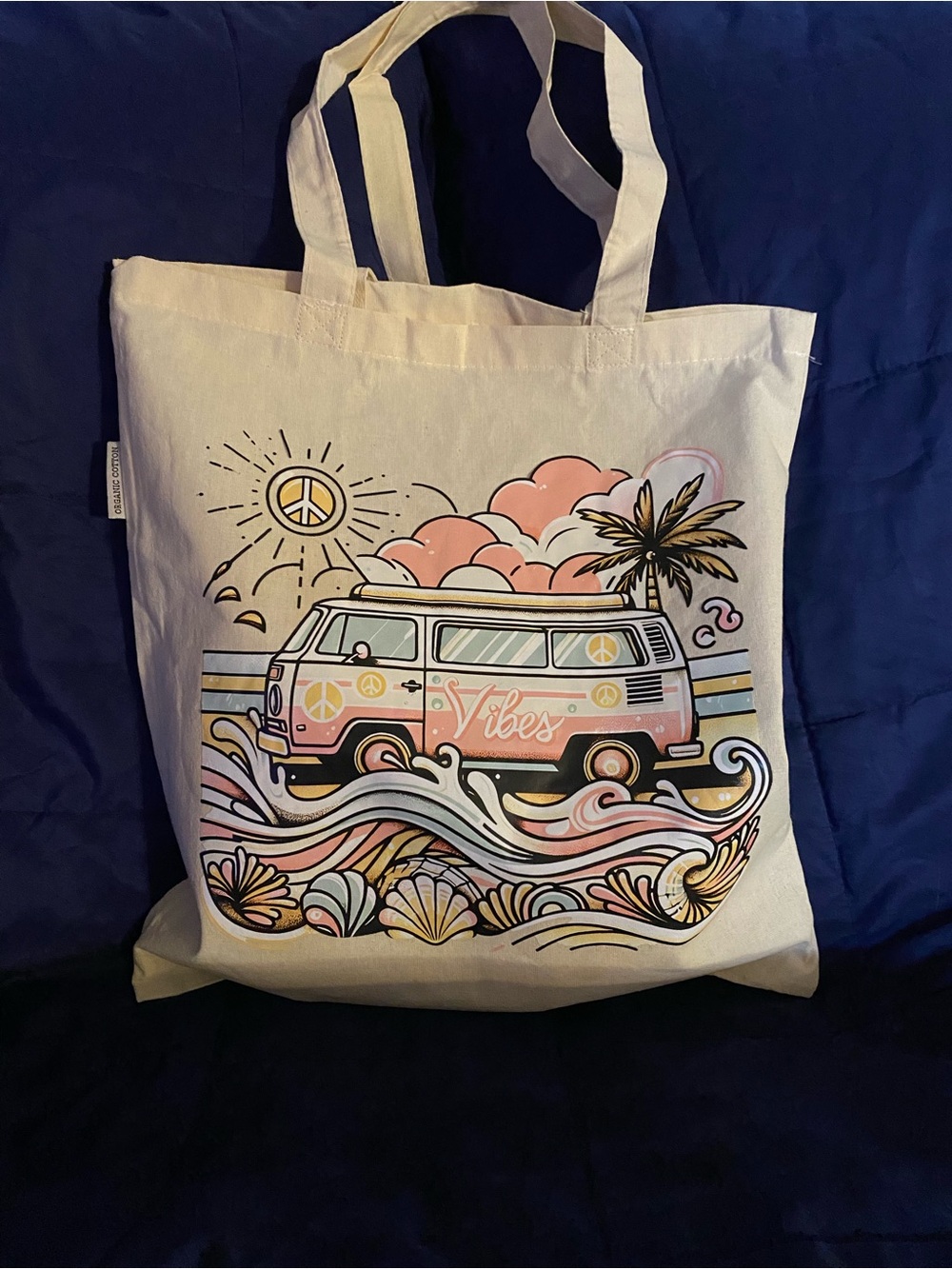 Retro 'Vibes' Surf Van Canvas Tote - Pink & Cream Design